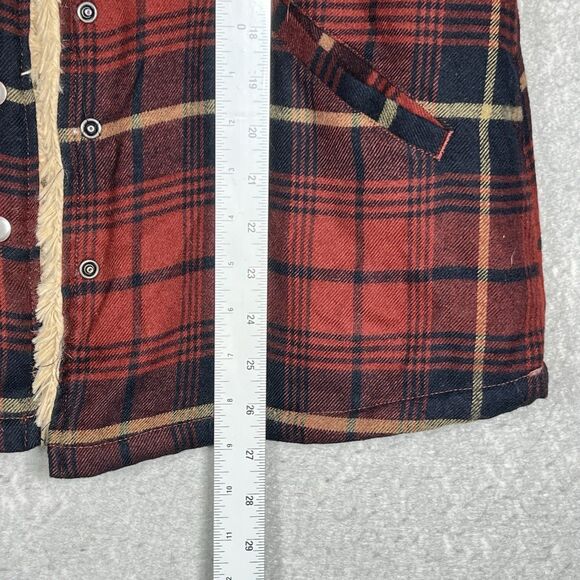 Altar’d State Jacket Women’s Medium Sherpa Lined Burgundy Plaid Coat Snap Button - Picture 7 of 12